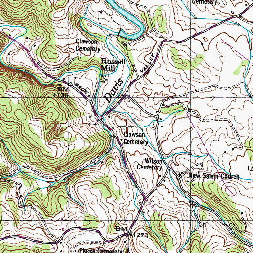 Topographic Map of Clawson Cemetery, TN
