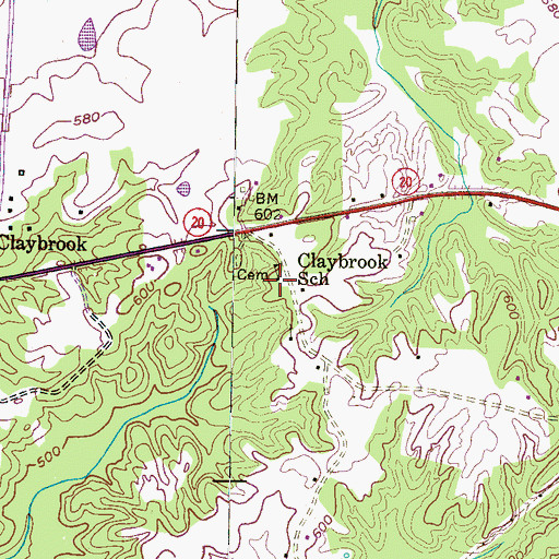 Topographic Map of Claybrook School, TN