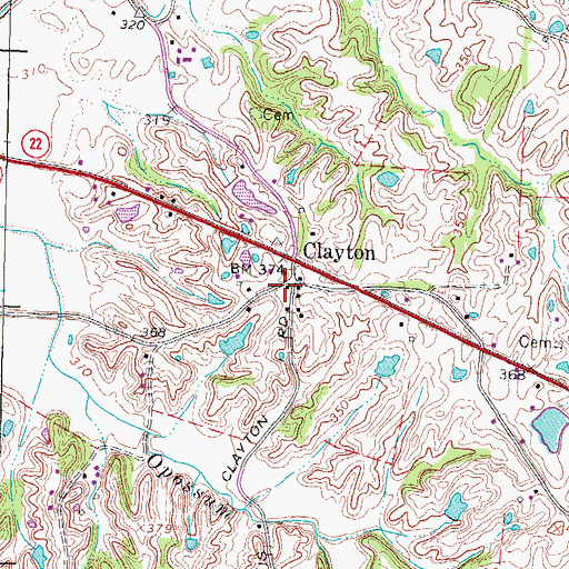 Topographic Map of Clayton, TN