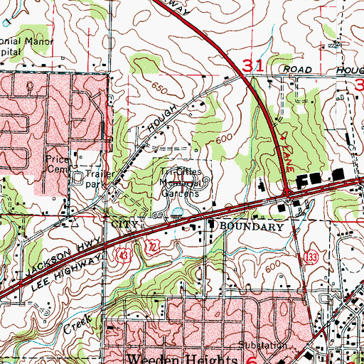 Topographic Map of Tri - Cities Memorial Gardens, AL