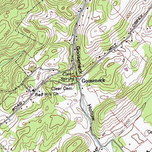Topographic Map of Clear Spring, TN