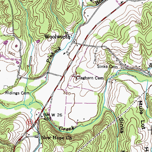 Topographic Map of Cleghern Cemetery, TN