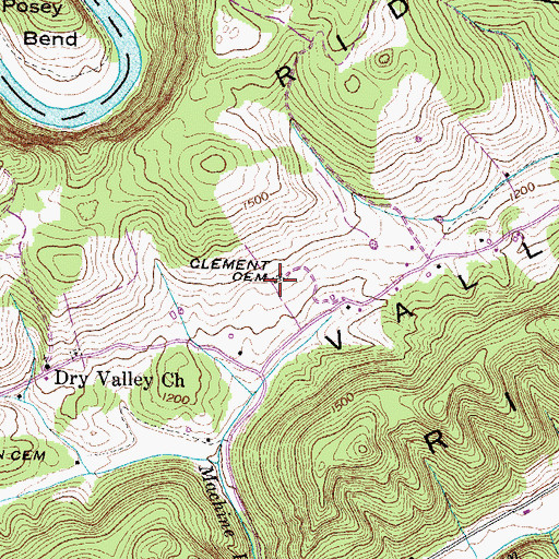 Topographic Map of Clement Cemetery, TN