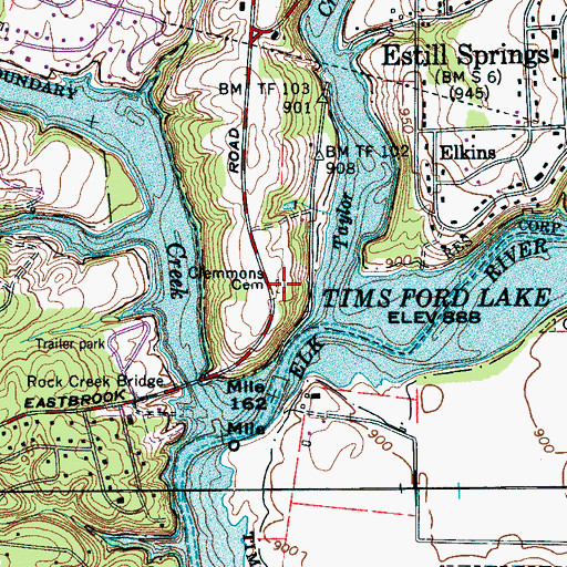 Topographic Map of Clemmons Cemetery, TN