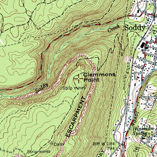 Topographic Map of Clemmons Point, TN