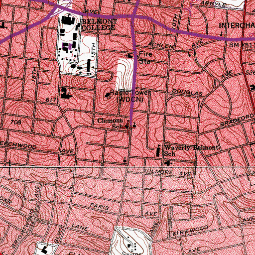 Topographic Map of Clemons School, TN