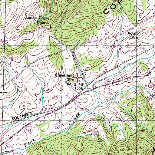 Topographic Map of Cleveland Cemetery, TN