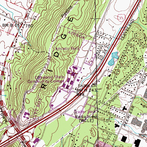 Topographic Map of Cleveland State Community College, TN