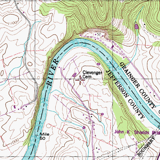 Topographic Map of Clevenger Cemetery, TN