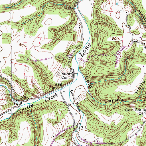 Topographic Map of Fletcher Cliburn Cemetery, TN