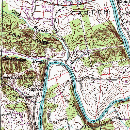 Topographic Map of Click Branch, TN