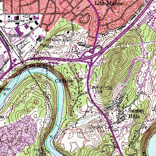 Topographic Map of Cliffside, TN