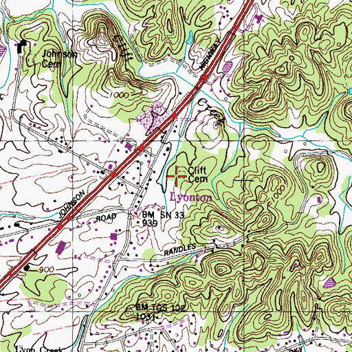 Topographic Map of Clift Cemetery, TN