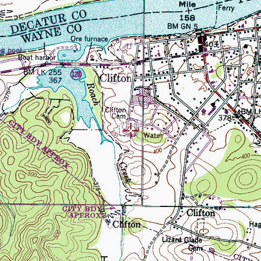 Topographic Map of Clifton Cemetery, TN