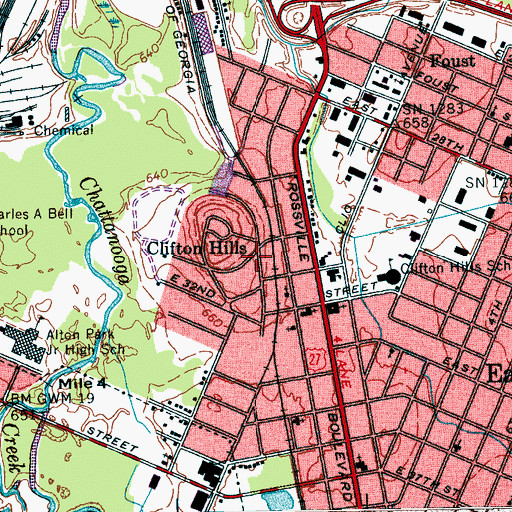 Topographic Map of Clifton Hills, TN
