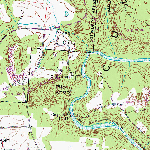 Topographic Map of Clifty Cemetery, TN