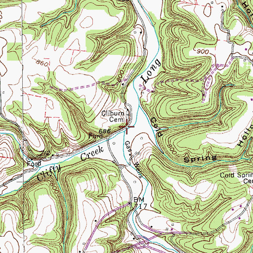 Topographic Map of Clifty Creek, TN