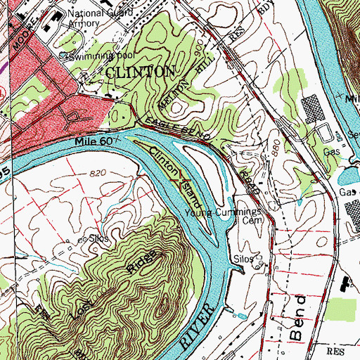 Topographic Map of Clinton Island, TN