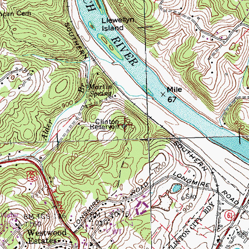 Topographic Map of Clinton Reservoir, TN