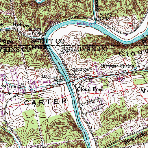 Topographic Map of Cloud Cemetery, TN