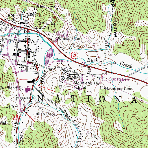 Topographic Map of Cloudland High School, TN