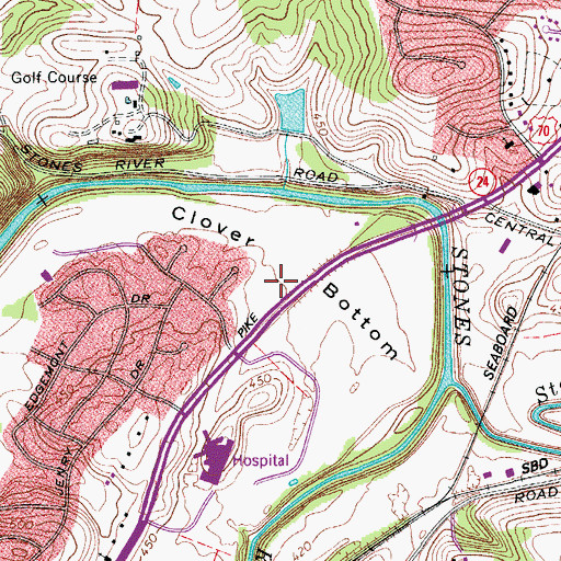 Topographic Map of Clover Bottom, TN