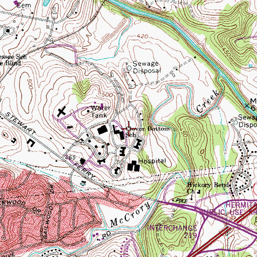 Topographic Map of Clover Bottom School, TN