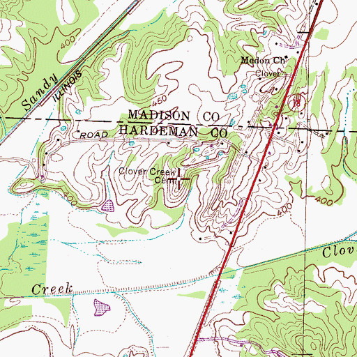 Topographic Map of Clover Creek Cemetery, TN