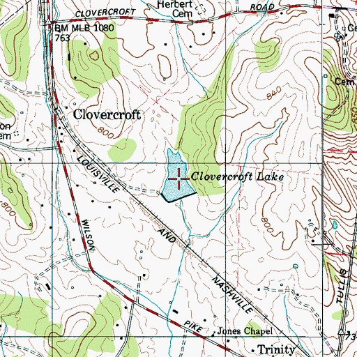 Topographic Map of Clovercroft Lake, TN