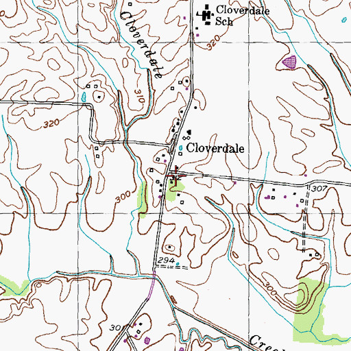 Topographic Map of Cloverdale, TN