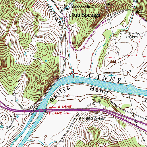 Topographic Map of Club Springs Hollow, TN