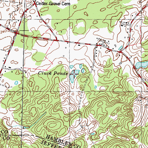 Topographic Map of Cluck Ponds, TN