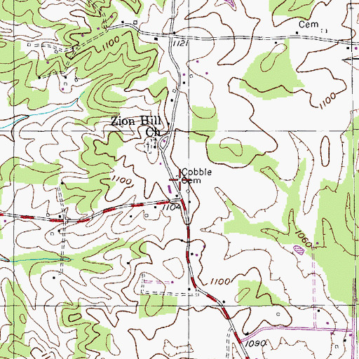 Topographic Map of Cobble Cemetery, TN