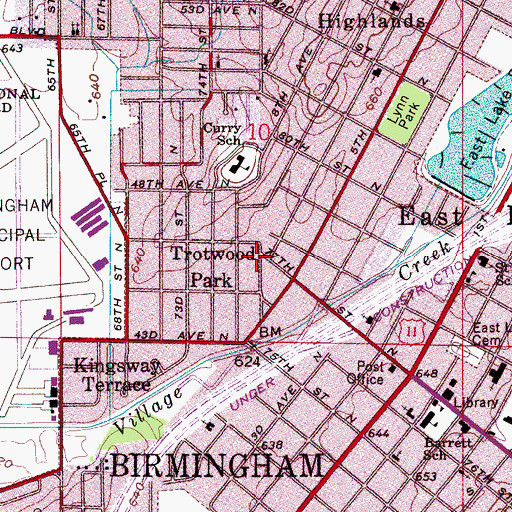 Topographic Map of Trotwood Park, AL