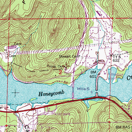 Topographic Map of Troup Cemetery, AL