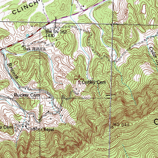Topographic Map of Coffey Cemetery, TN