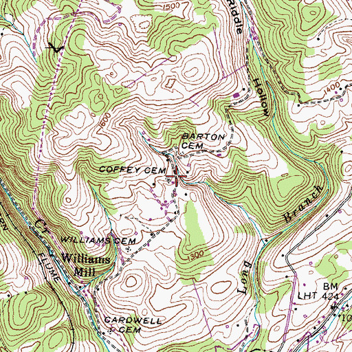 Topographic Map of Coffey Cemetery, TN