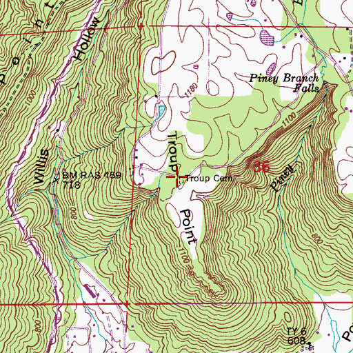 Topographic Map of Troup Cemetery, AL
