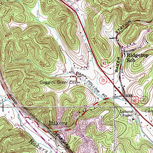 Topographic Map of Coggins-Greer Cemetery, TN