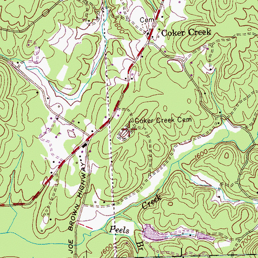 Topographic Map of Coker Creek Cemetery, TN