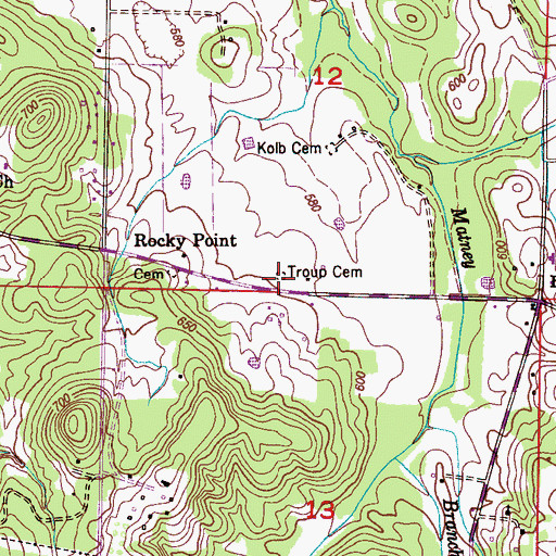 Topographic Map of Troup Cemetery, AL