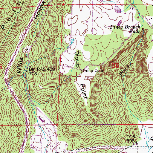 Topographic Map of Troup Point, AL
