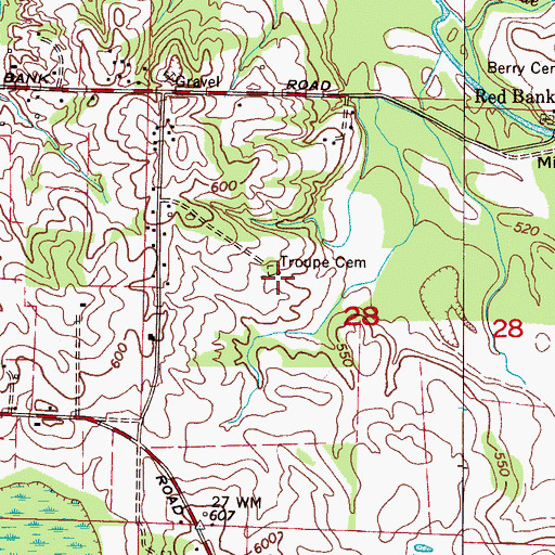 Topographic Map of Troupe Cemetery, AL