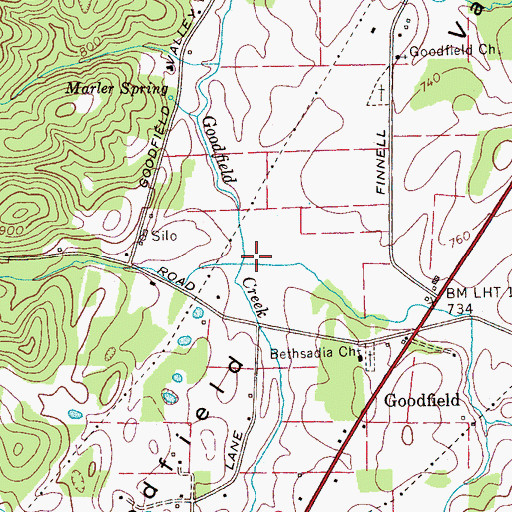 Topographic Map of Coldwater Branch, TN