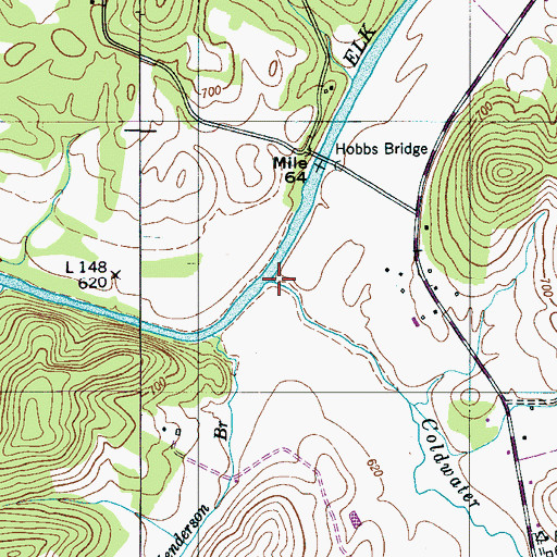 Topographic Map of Coldwater Creek, TN
