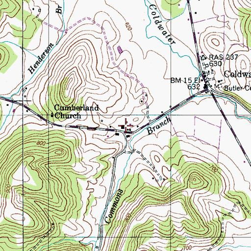 Topographic Map of Coldwater School, TN