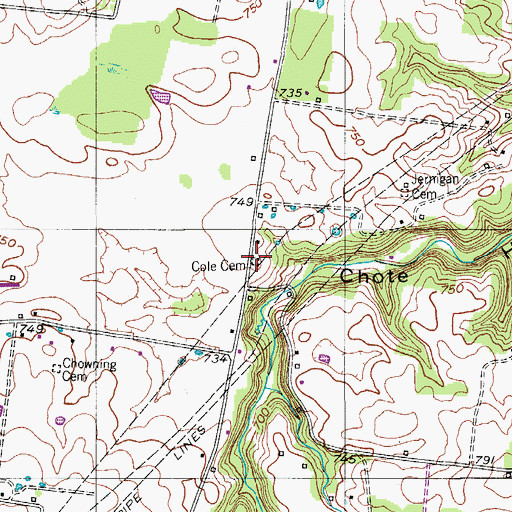 Topographic Map of Cole Cemetery, TN