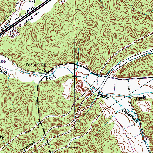 Topographic Map of Coleman Branch, TN