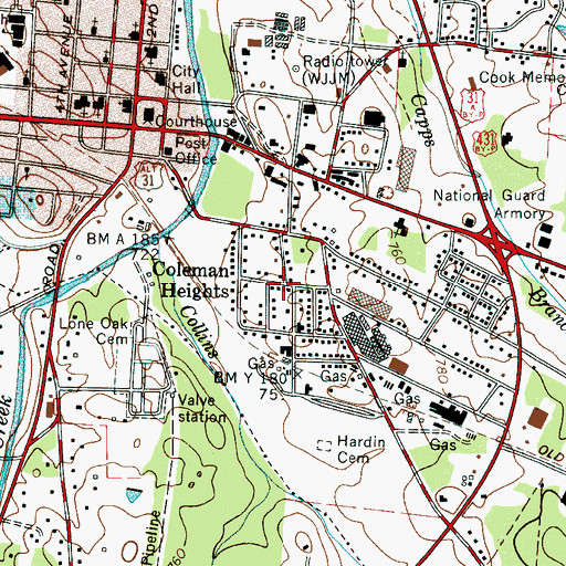 Topographic Map of Coleman Heights, TN