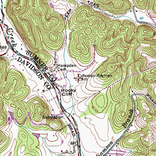 Topographic Map of Coleman-Raymon Cemetery, TN